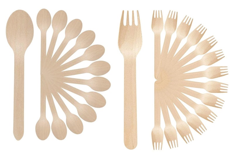 Amit Marketing Wooden Areca Leaf Spoon Fork I Biodegradable Disposable Spoon Fork for Food I Compostable Leak Proof Ecofriendly I for Home Use Party Events Beige Pack of 200 Pcs 140 mm - Image 1