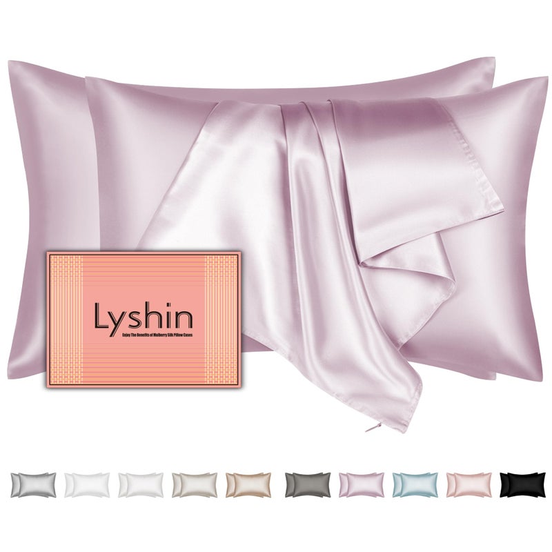 LYSHIN Mulberry Silk Pillow Cases 2 Pack Standard Size 20x26 Inches with Hidden Zipper  Ultra Smooth and Soft Breathable Cooling Silk Satin Pillowcase Set of 2  Better for Hair and Skin  Gifts for Women Men - Image 1