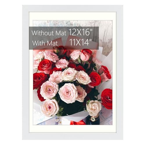 Golden State Art Golden State Art 12x16 Picture Frame with Mat for 11x14 Picture or 12x16 Inch Without Mat Wall Mounting White 1 Pack 