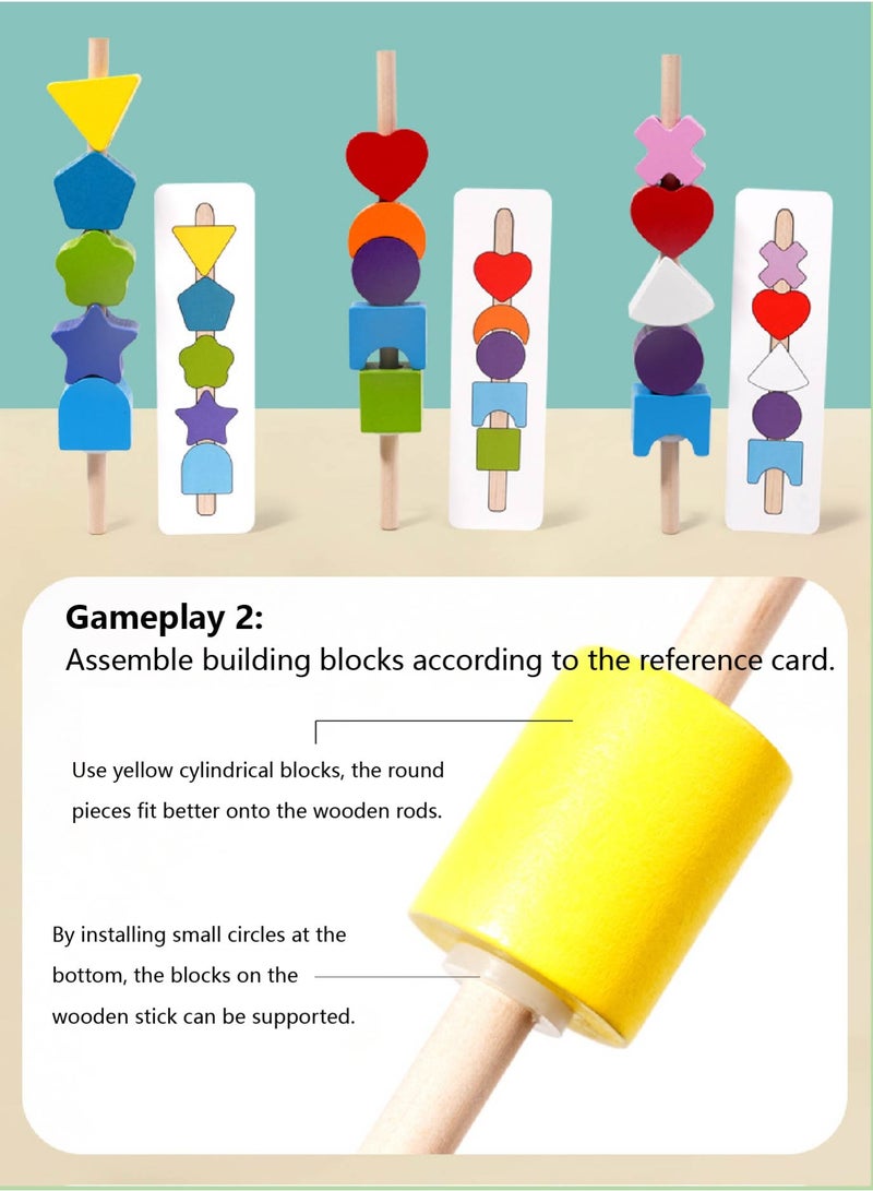 Montessori Wooden Block Set - Shape Sorter & Stacking Toys for Toddlers 1-6 | Educational Learning Toys with Puzzle Cards & Storage Box - Image 3