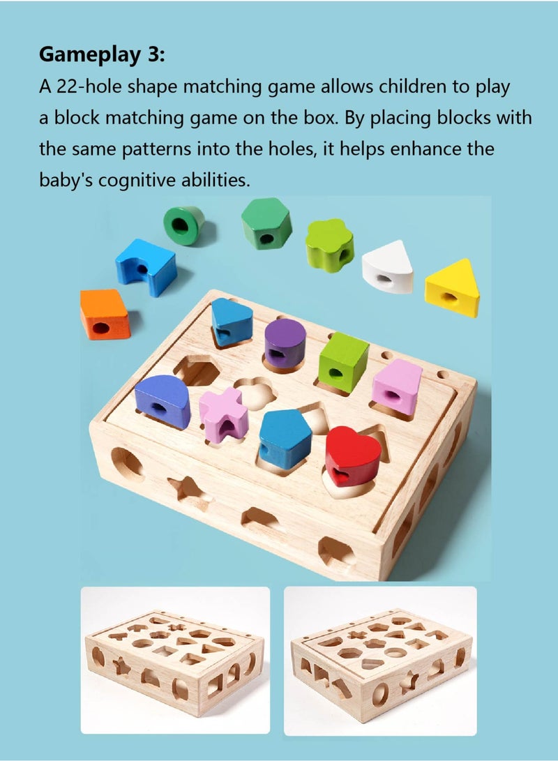 Montessori Wooden Block Set - Shape Sorter & Stacking Toys for Toddlers 1-6 | Educational Learning Toys with Puzzle Cards & Storage Box - Image 4