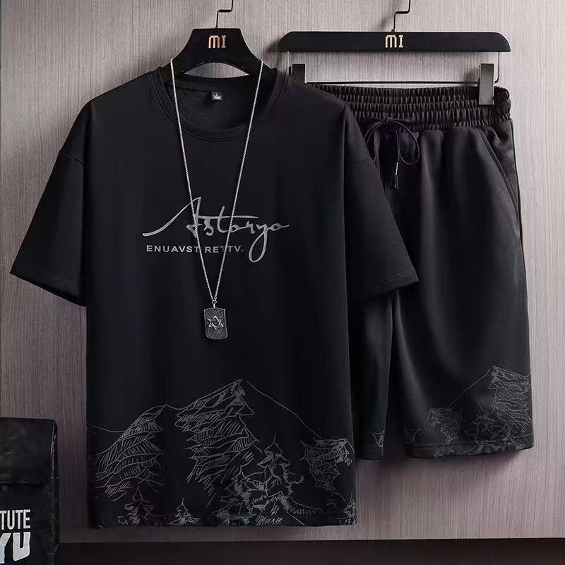 Mens Cool Ice Silk Quick-Dry Summer Set Black [mountain suit]] 
