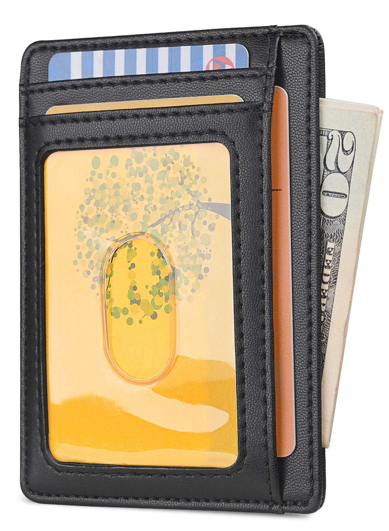 Buffway محفظة جلدية رفيعة وعصرية مع حماية RFID للرجال والنساء - أسود رملي - Image 2