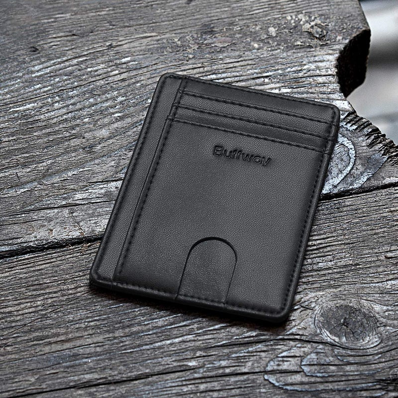 Buffway محفظة جلدية رفيعة وعصرية مع حماية RFID للرجال والنساء - أسود رملي - Image 4