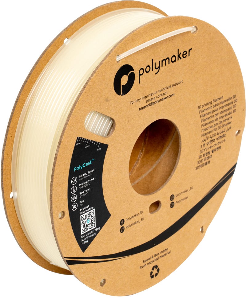 Polymaker PolyCast Filament 175mm for Investment Casting 075kg 3D Printing Filament for Lost Wax Investment Casting Similar to Wax Filament for Metal Casting Plaster Cleanly Burn Out
