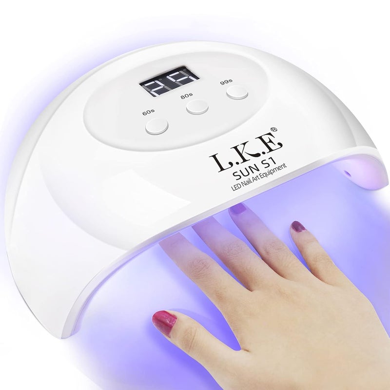 LKE UV LED Nail Lamp, LKE Nail Dryer 72W Gel Nail Polish Curing Lamp UV Nail Lamp LED Nail Lamp for Gel Nail Polish Kit Nail Light Nail Art Accessories White 