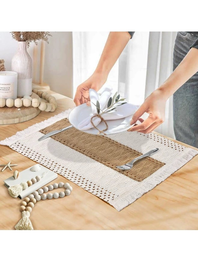 Placemats 4 Piece Set Lace Table Decoration and Farmhouse Style Placemats Natural Cotton Linen for Table Centerpiece Home Decor - Image 2