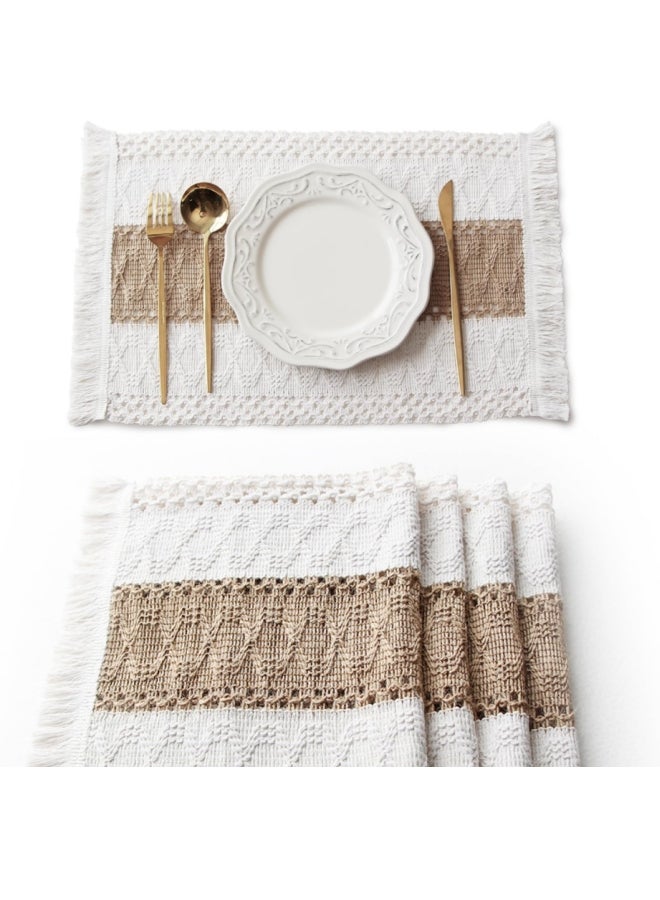 Placemats 4 Piece Set Lace Table Decoration and Farmhouse Style Placemats Natural Cotton Linen for Table Centerpiece Home Decor - Image 1