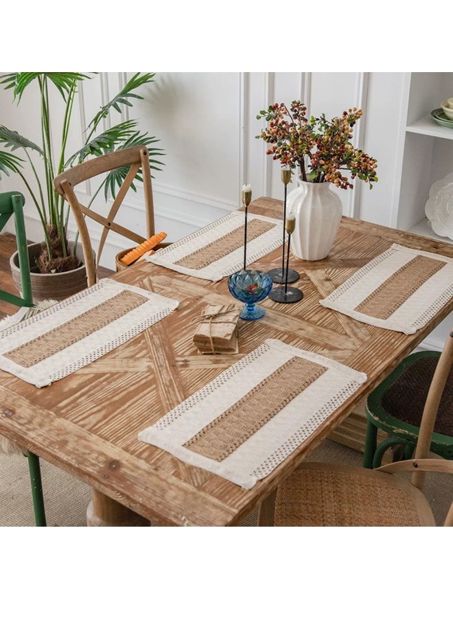 Placemats 4 Piece Set Lace Table Decoration and Farmhouse Style Placemats Natural Cotton Linen for Table Centerpiece Home Decor - Image 3