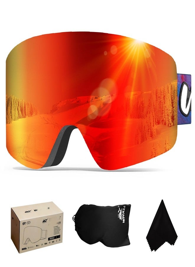 Whale Professional ski goggles with a frameless, interchangeable lens design, anti-fog and UV400 UV protection, suitable for both men and women (sunset red) - Image 1
