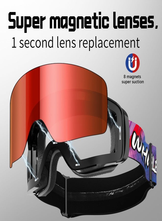 Whale Professional ski goggles with a frameless, interchangeable lens design, anti-fog and UV400 UV protection, suitable for both men and women (sunset red) - Image 2