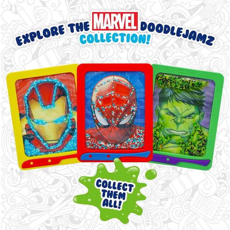 Sky Castle DoodleJamz Marvel JellyPics - Sensory Drawing Pads Filled with Non-Toxic Squishy Beads and Gel – Includes Stylus, Removable 2-Sided Emoji Backer Card (Spider-Man, Series 1) - Image 5