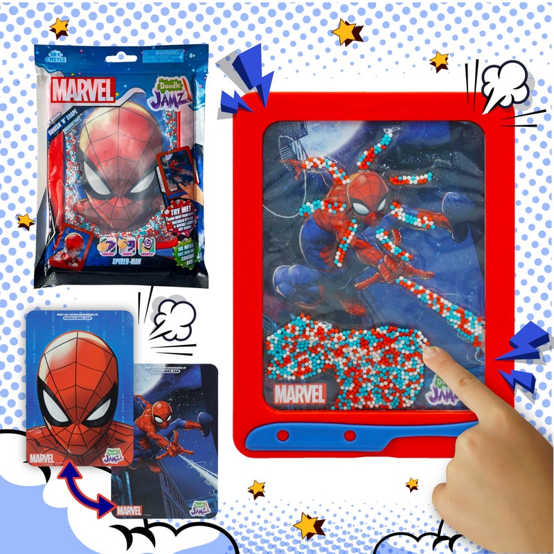 Sky Castle DoodleJamz Marvel JellyPics - Sensory Drawing Pads Filled with Non-Toxic Squishy Beads and Gel – Includes Stylus, Removable 2-Sided Emoji Backer Card (Spider-Man, Series 1) - Image 1
