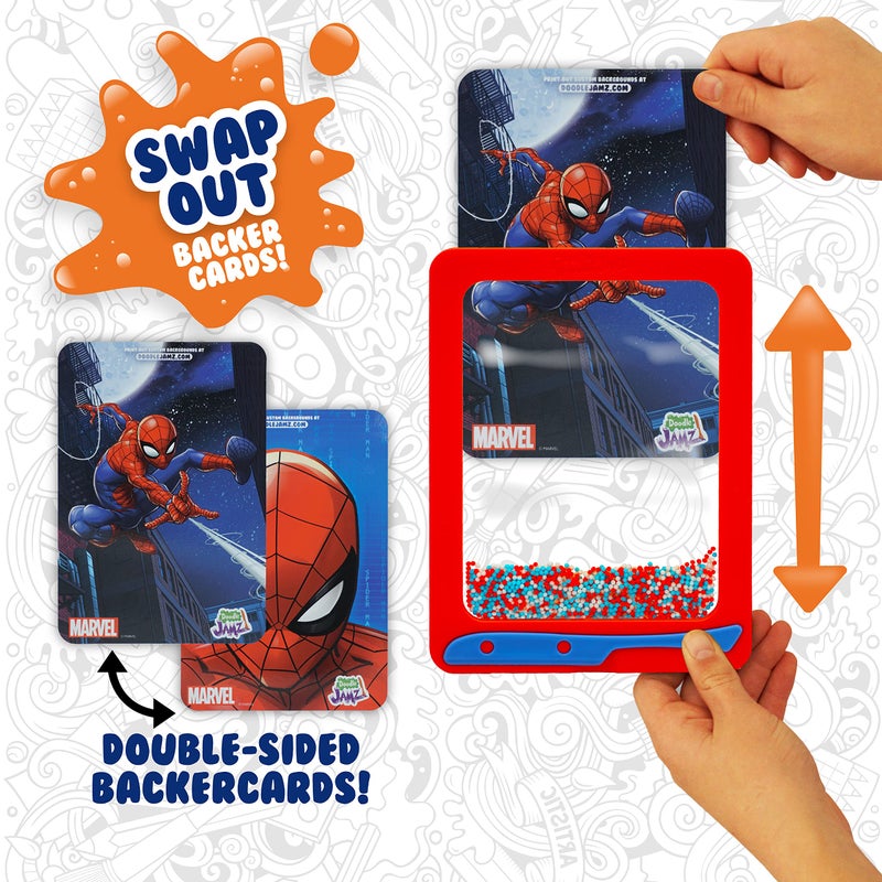 Sky Castle DoodleJamz Marvel JellyPics - Sensory Drawing Pads Filled with Non-Toxic Squishy Beads and Gel – Includes Stylus, Removable 2-Sided Emoji Backer Card (Spider-Man, Series 1) - Image 4