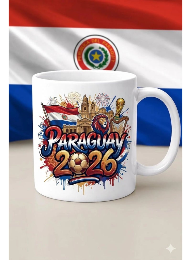 كوب قهوة سيراميك أبيض، تذكاري لكأس العالم باراغواي 2026