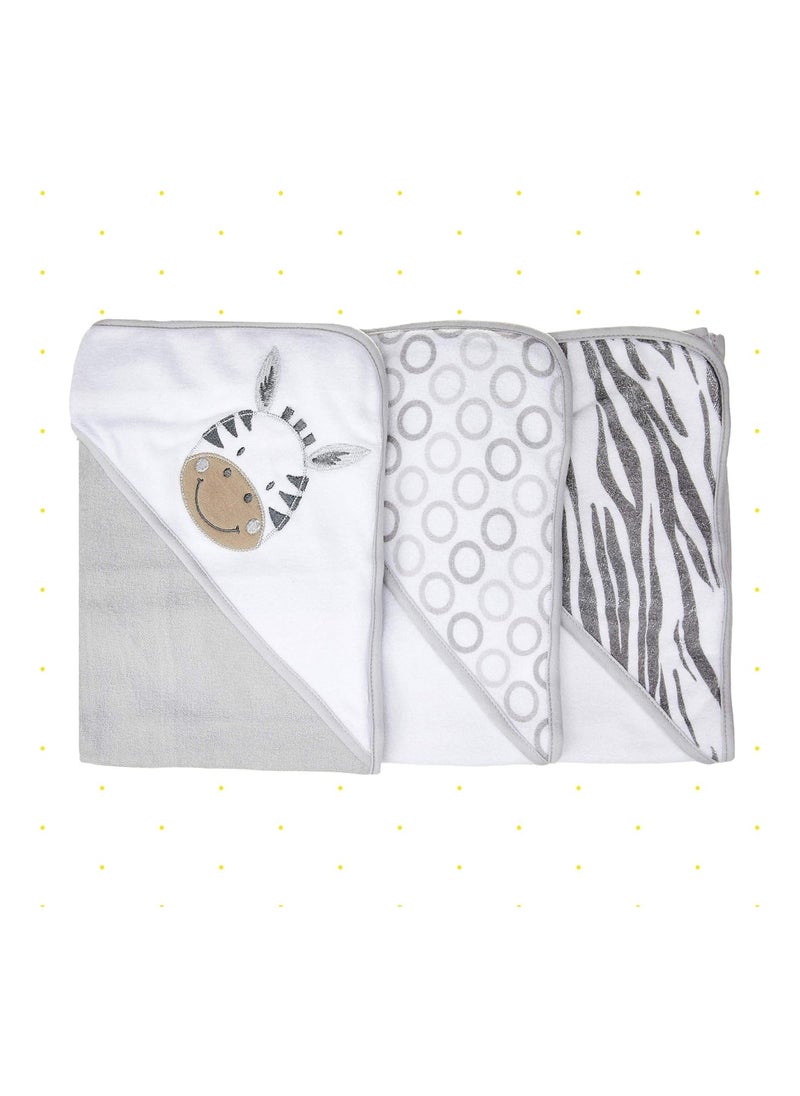 Spasilk Baby 3 Pack Soft Terry Hooded Towel Set For Newborn Boys And Girls, Grey Zebra  - Image 2