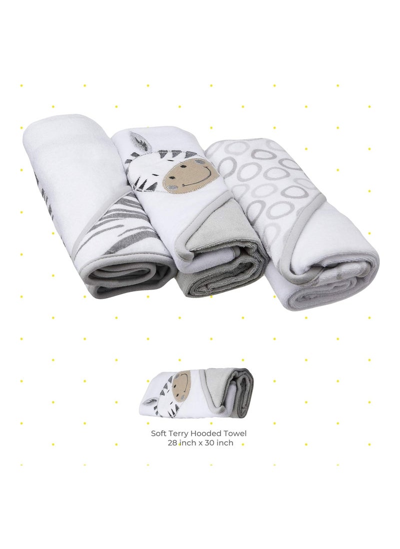 Spasilk Baby 3 Pack Soft Terry Hooded Towel Set For Newborn Boys And Girls, Grey Zebra  - Image 3