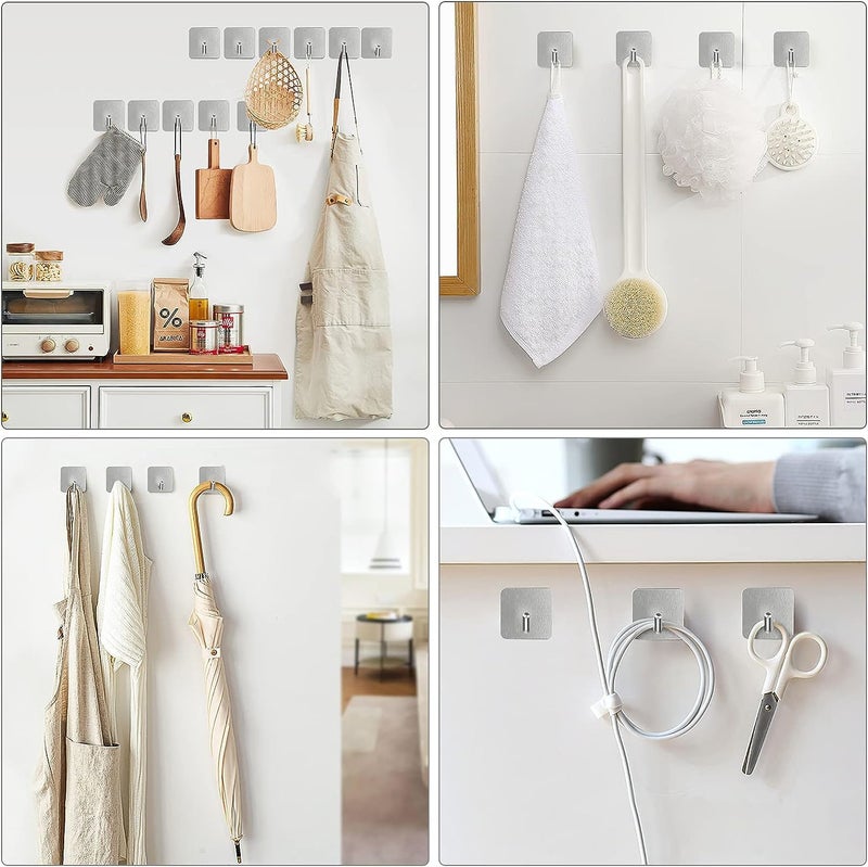 JIALTO 2 PCS Self Adhesive Hooks/Wall Hangings Hook/Waterproof Stainless Steel Hooks for Wall Without Drilling Heavy Duty Bathroom Kitchen Towel Wall Hooks for Hanging Strong Coat (J Hook Silver) - Image 5