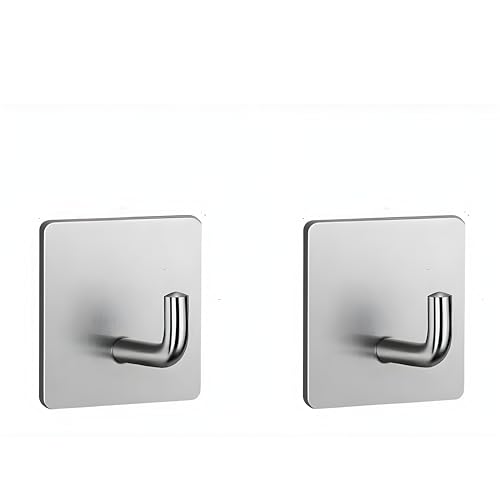 JIALTO 2 PCS Self Adhesive Hooks/Wall Hangings Hook/Waterproof Stainless Steel Hooks for Wall Without Drilling Heavy Duty Bathroom Kitchen Towel Wall Hooks for Hanging Strong Coat (J Hook Silver) - Image 1