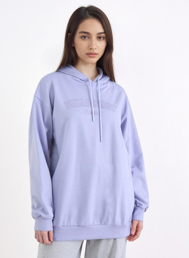 Styli Lilac Embroidered Longline Hoodie - Image 3