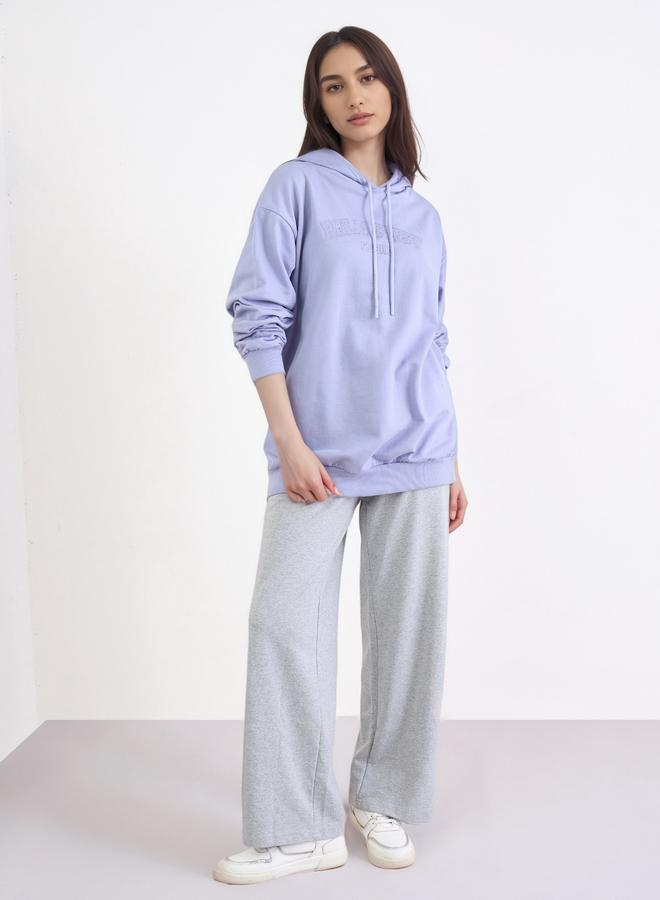 Styli Lilac Embroidered Longline Hoodie - Image 2