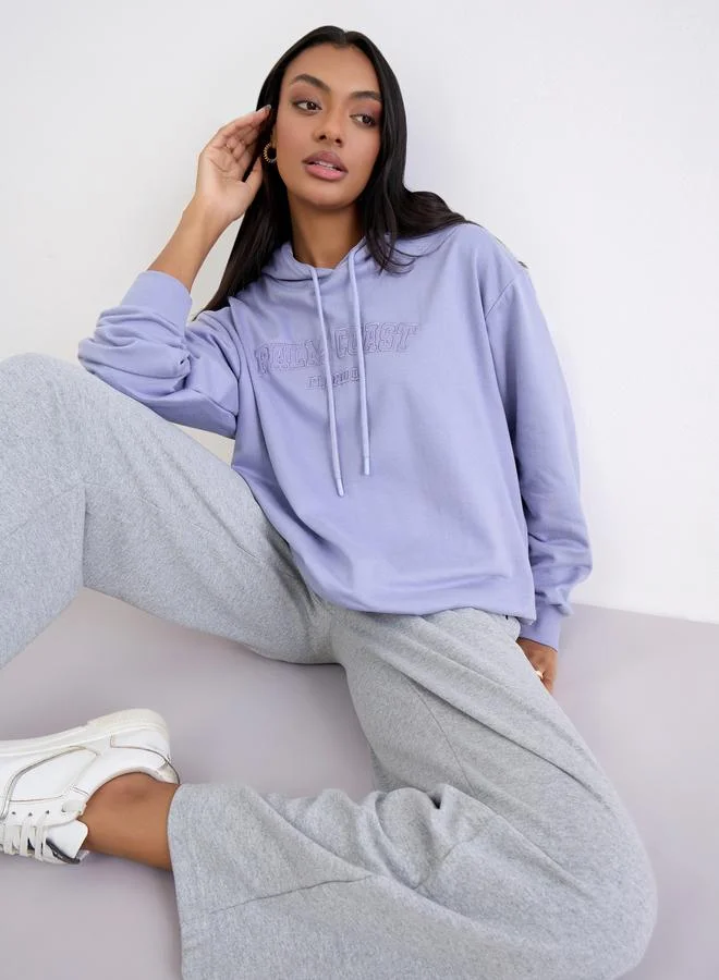 Styli Lilac Embroidered Longline Hoodie