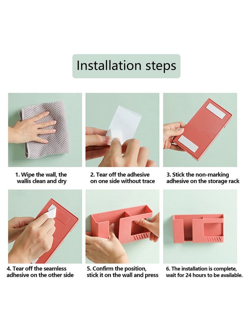 KASTWAVE 4Pcs Wall Mounted Mobile Phone Storage Box, Self-Adhesive No-Punch Multi-Function Remote Control Holder, Bathroom Bedroom Bedside Office Wall Mounted Shelf - Image 4