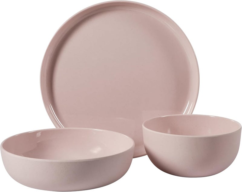 Gibson Home Candy Skies 12 Piece Unbreakable Wheat Straw Melamine Plates and Bowls Dinnerware Set  Outdoor Camping  Everyday Use  Matte ExteriorShiny Interior Pink - Image 5