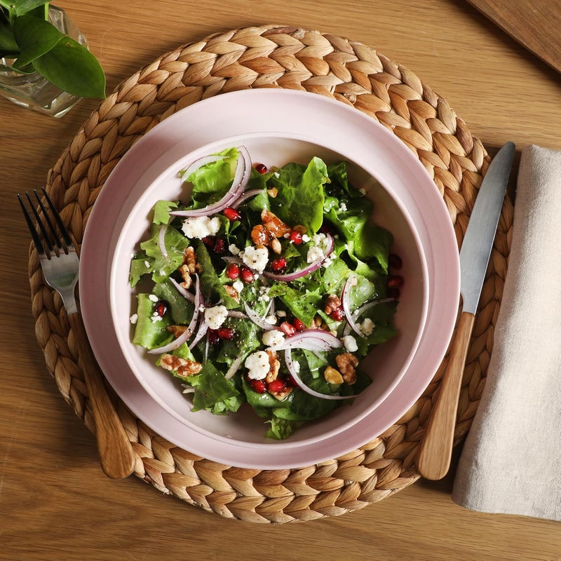 Gibson Home Candy Skies 12 Piece Unbreakable Wheat Straw Melamine Plates and Bowls Dinnerware Set  Outdoor Camping  Everyday Use  Matte ExteriorShiny Interior Pink - Image 3