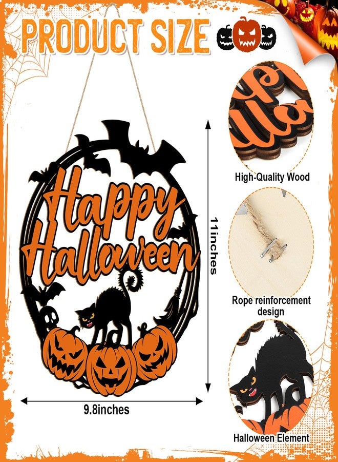 Sophena Halloween Decoration Wooden Ghost Door Wreath for Front Door Sign Wall Signs, Pumpkin Bat Black Cat Skeleton Happy Halloween Sign Hanging for Home Wall Decor Party Outdoor Indoor Supply - Image 2