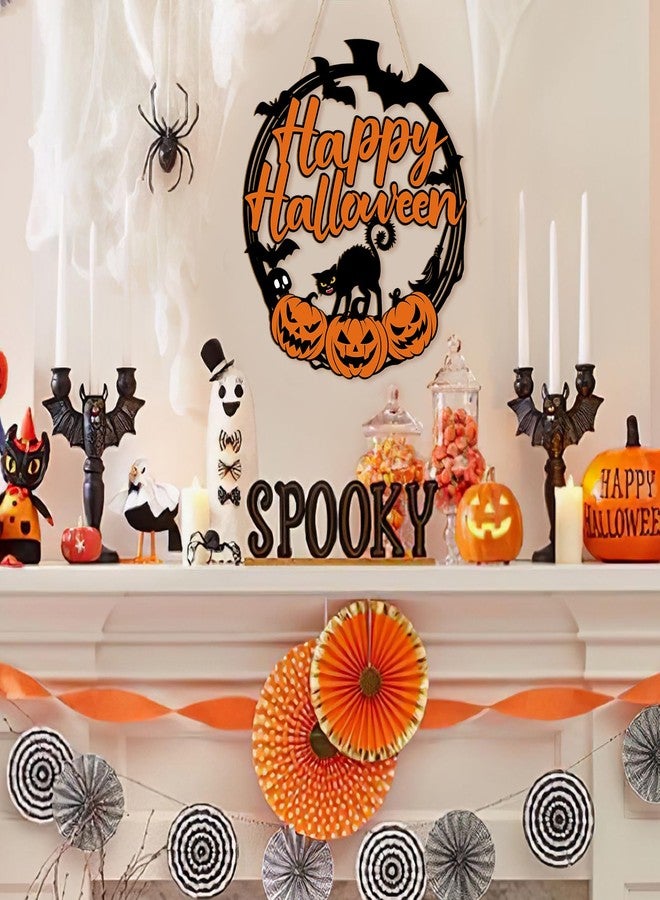 Sophena Halloween Decoration Wooden Ghost Door Wreath for Front Door Sign Wall Signs, Pumpkin Bat Black Cat Skeleton Happy Halloween Sign Hanging for Home Wall Decor Party Outdoor Indoor Supply - Image 4