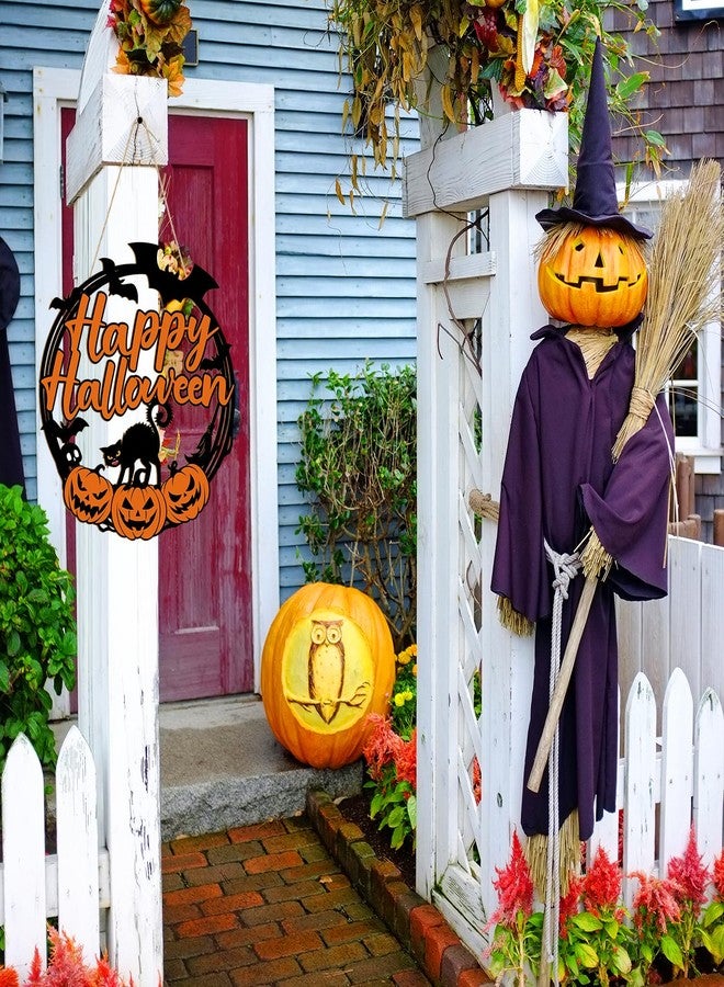 Sophena Halloween Decoration Wooden Ghost Door Wreath for Front Door Sign Wall Signs, Pumpkin Bat Black Cat Skeleton Happy Halloween Sign Hanging for Home Wall Decor Party Outdoor Indoor Supply - Image 3
