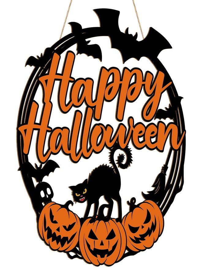 Sophena Halloween Decoration Wooden Ghost Door Wreath for Front Door Sign Wall Signs, Pumpkin Bat Black Cat Skeleton Happy Halloween Sign Hanging for Home Wall Decor Party Outdoor Indoor Supply - Image 1