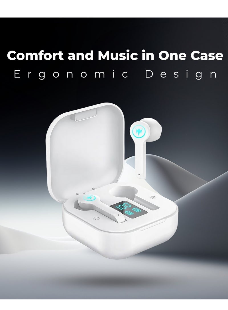 Moodix KI23K49 Bluetooth Earbuds with LED Power Display and Smart Touch Control, White - Image 3