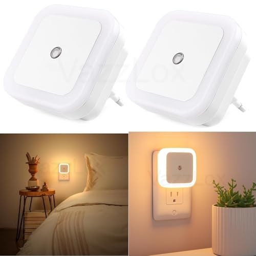VazzLox Night Lamp for Bedroom 2PCS Smart Sensor Automatic ON/OFF Dim LED Light Energy Saving 0.5W Night Light Long Life Plug in Bed Lamps for Bedroom Lights for Hallway Stairs Kitchen Bathroom (Warm) - Image 1
