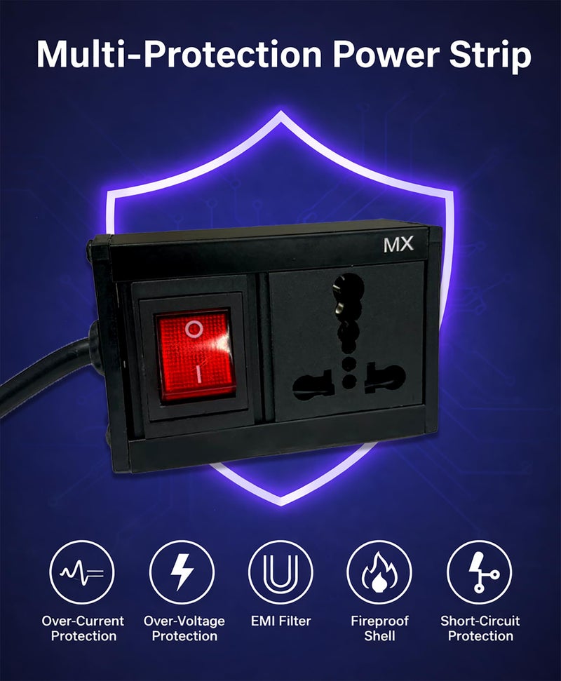 MX Single Socket Extension Board with Heavy Duty Long Extension Cord 3 Meter 1800W 6a to 16a Converter Plug Master Switch 3 Pin Plug Socket Board 3 pin Extension Cord 16 amp with Safety Shutter - Image 3