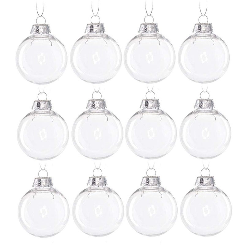 Wenosda 12PCS Clear Plastic Acrylic Fillable Ball Ornament Set 236 DIY Christmas Balls for Holiday Ornaments Christmas Tree OrnamentsWeddingParty and Home Decor60mm236in 12pcs