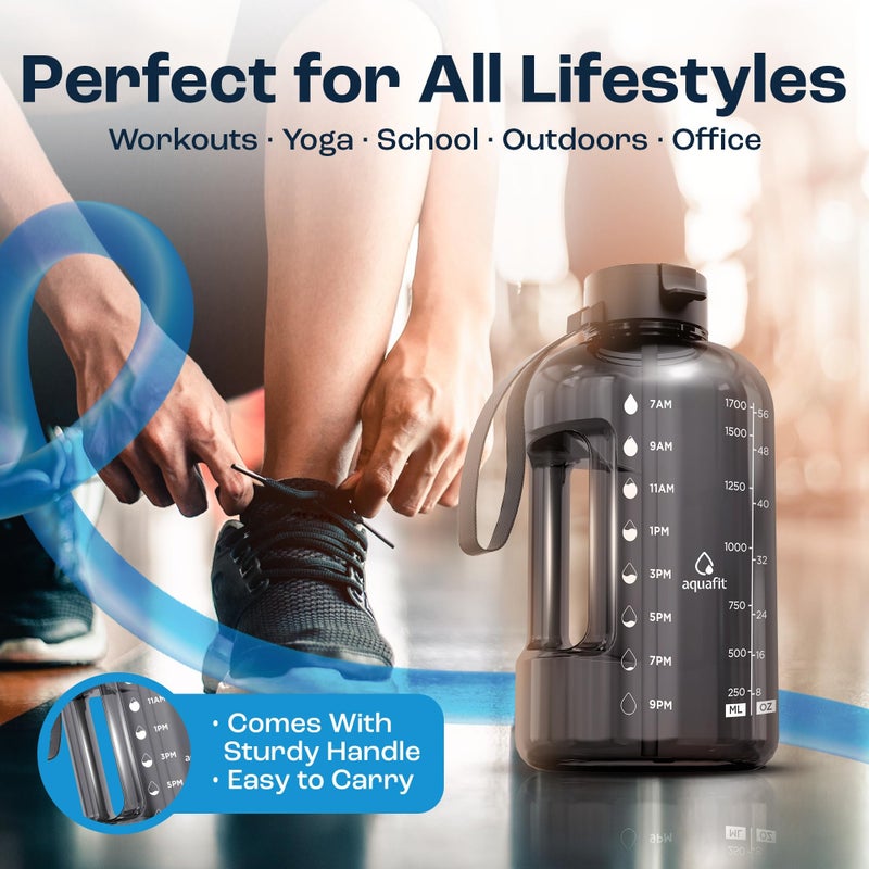 AQUAFIT 64 oz Water Bottle with Time Marker - Straw & Chug Lid - BPA Free Half Gallon Gym Water Bottle with Handle - Big Gallon Jug (Gun Gray, 64 Ounces) - Image 5