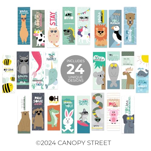 Canopy Street Animal Pun Bookmarks / 2" x 6" Motivational Paper Bookmark Pack/Bulk Set of 24 Classroom Reward Quotemarks/Made in The USA - Image 2