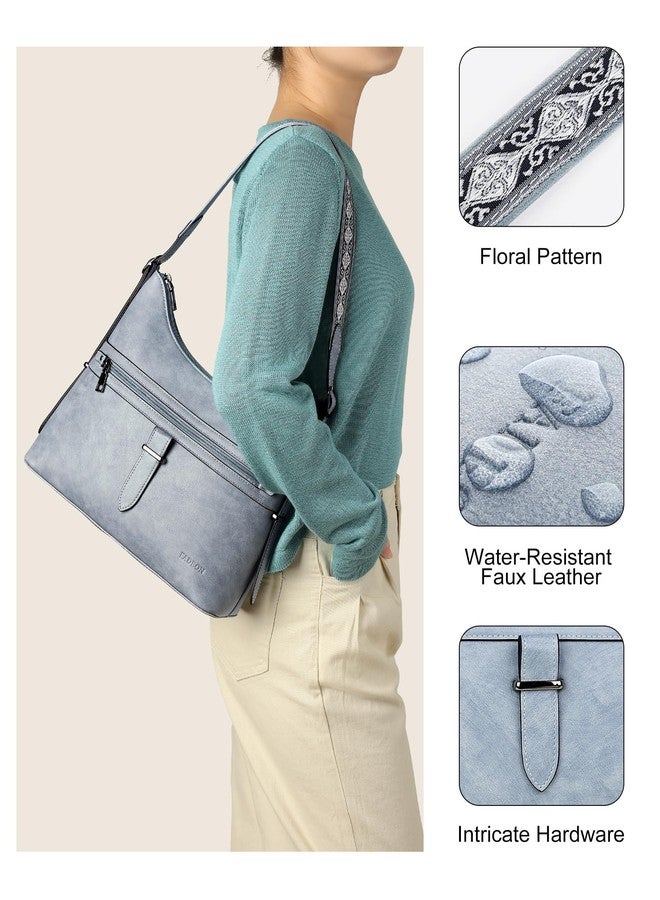 FADEON Hobo Bags Purse for Women Vegan Leather Crossbody Bag Designer Ladies Shoulder Cross Body Handbag Wide Straps Blue - Image 3