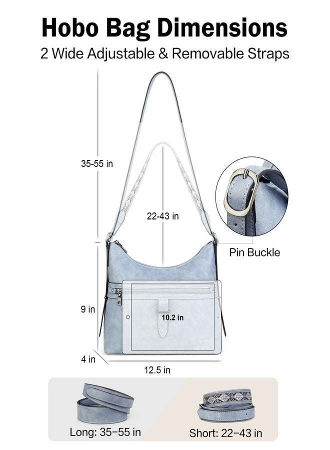FADEON Hobo Bags Purse for Women Vegan Leather Crossbody Bag Designer Ladies Shoulder Cross Body Handbag Wide Straps Blue - Image 5