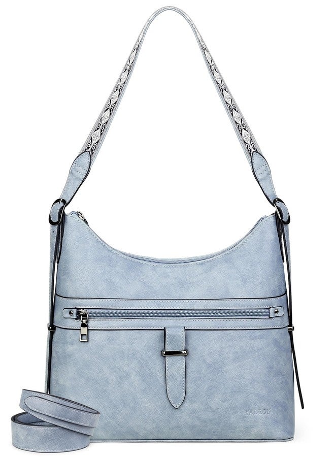 FADEON Hobo Bags Purse for Women Vegan Leather Crossbody Bag Designer Ladies Shoulder Cross Body Handbag Wide Straps Blue - Image 1
