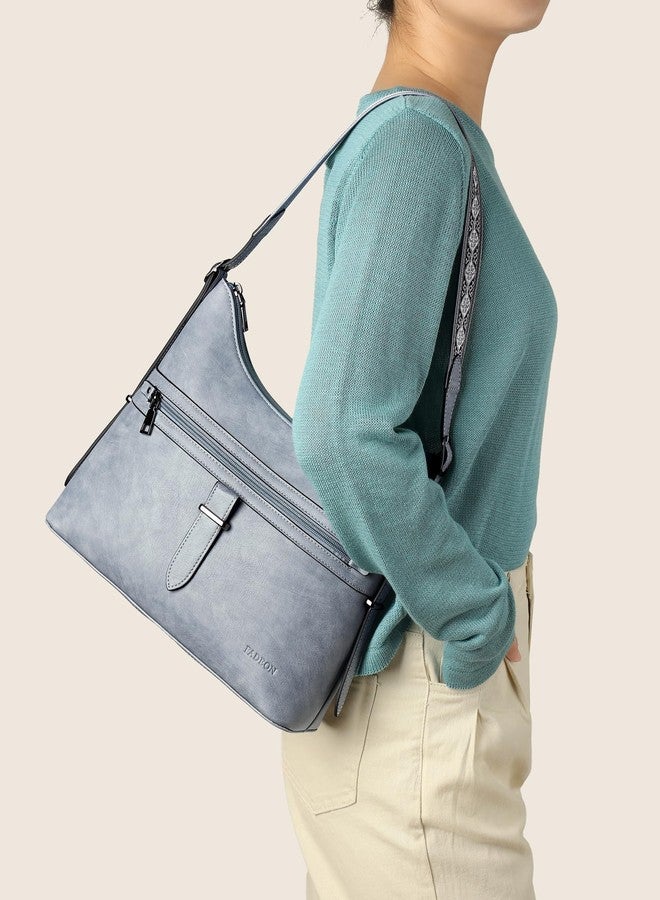FADEON Hobo Bags Purse for Women Vegan Leather Crossbody Bag Designer Ladies Shoulder Cross Body Handbag Wide Straps Blue - Image 2