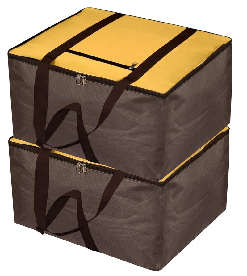Kuber Industries Moisture Proof Wardrobe Organizer Storage Bag For Clothes With Zipper Closure and Handle Pack of 2 Yellow Brown L HS43KUBMART026655 Polyester - Image 1