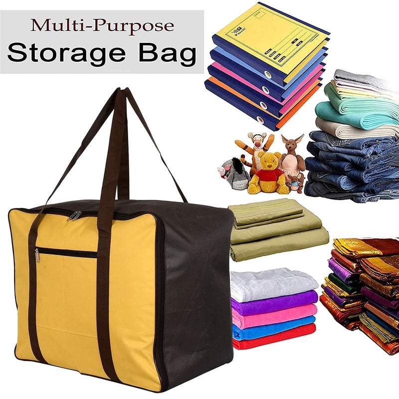 Kuber Industries Moisture Proof Wardrobe Organizer Storage Bag For Clothes With Zipper Closure and Handle Pack of 2 Yellow Brown L HS43KUBMART026655 Polyester - Image 5