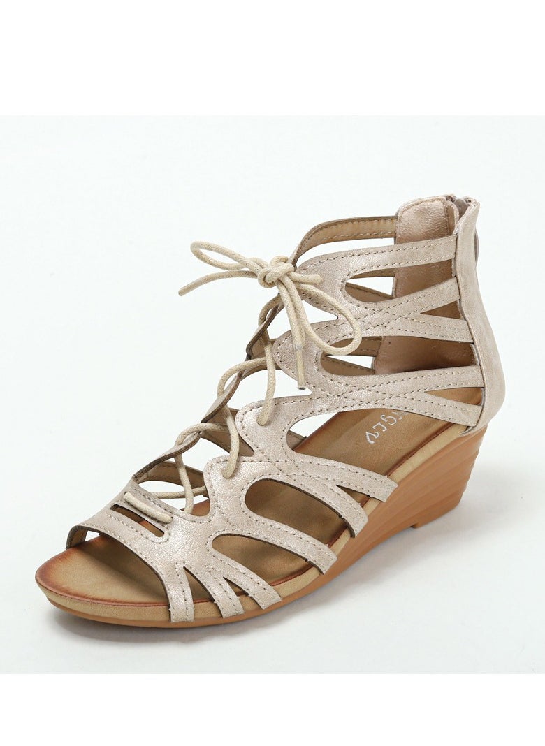 SIKETU 2025 New Summer Roman Shoes Women's Retro Ethnic Style Slope Heel Sandals  - Image 1