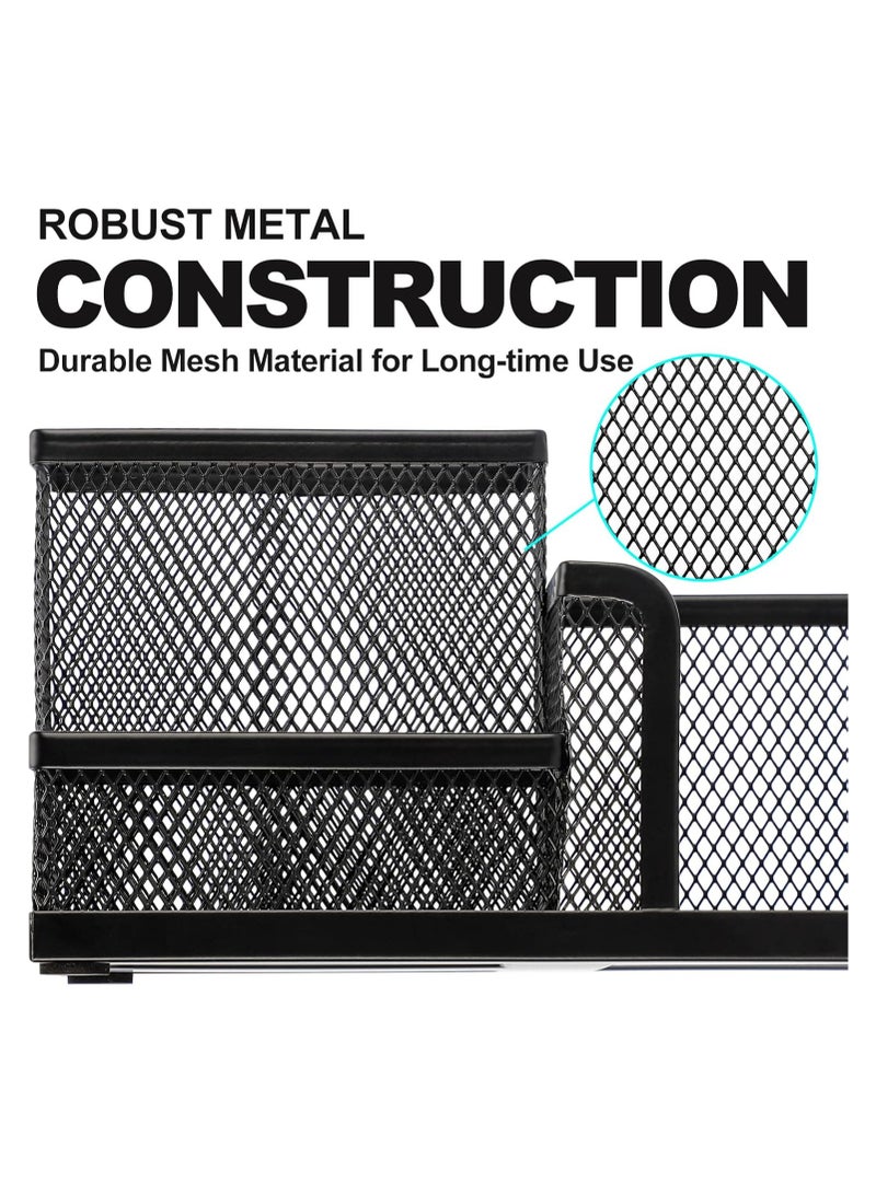 3IN1 Pen Holder for Desk - Black Metal Mesh Pencil Holder with 3 Compartments, Desktop Organizer with Non-Slip Mats, Office Supplies Organizer for School, Home & Workspace - Image 4