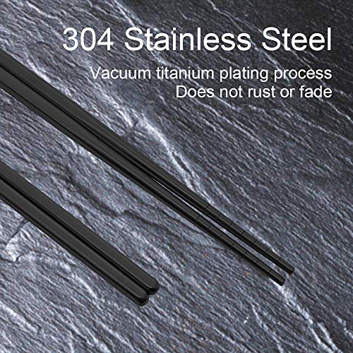 MUYOS Stainless Steel Chopsticks Reusable Multicolor Lightweight 304 Metal Chopsticks Dishwasher Safe - 5 Pairs (Black) - Image 5