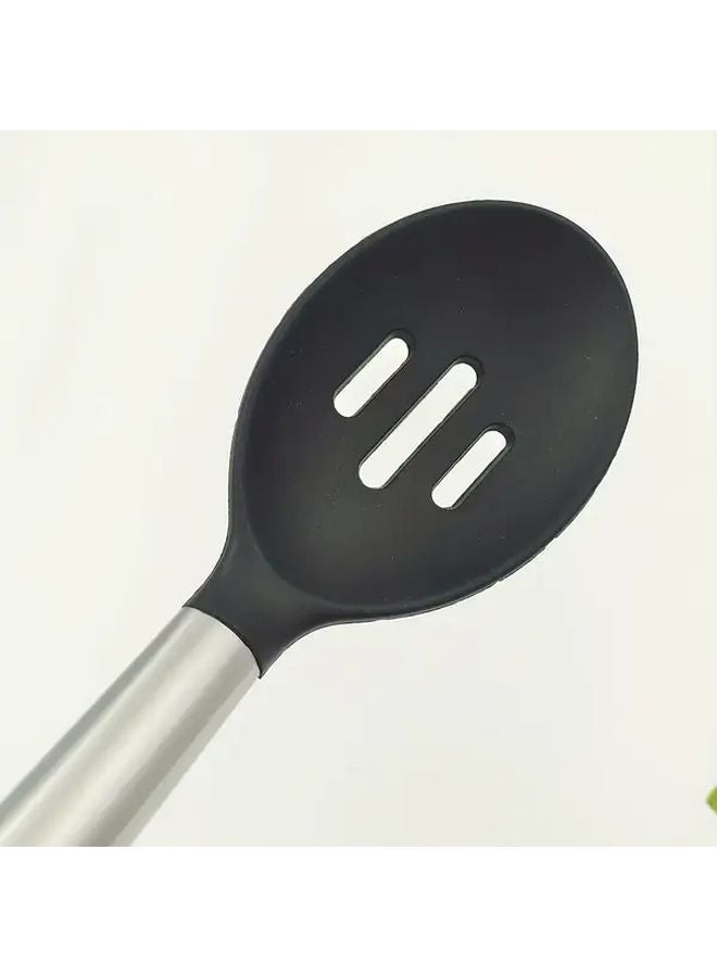ملعقة طهي سيليكون سوداء مقاومة للحرارة غير لاصقة من الفولاذ المقاوم للصدأ مثقوبة - Image 5