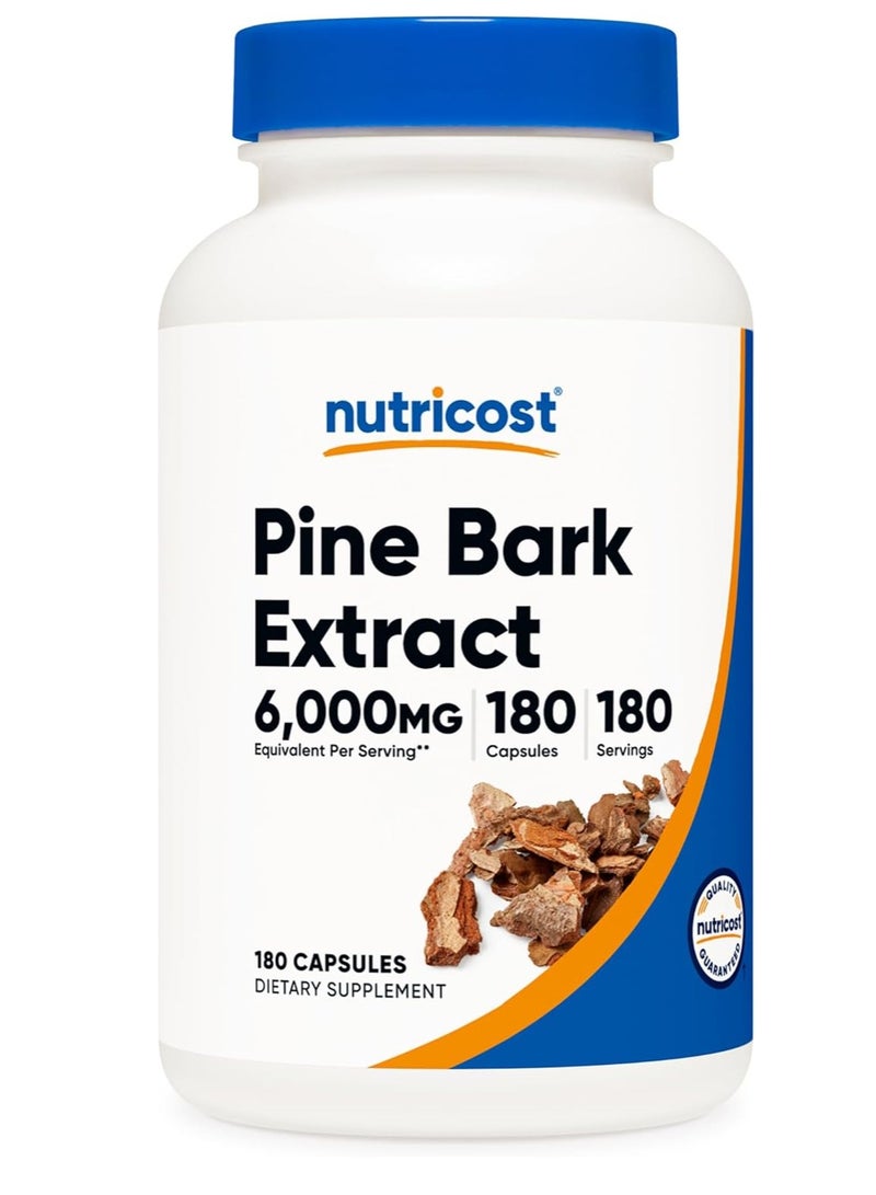 Nutricost Pine Bark Extract 6000mg Equivalent, 180 Capsules, 300mg Standardized to Contain 95% Proanthocyanidins - Vegetarian, Non-GMO and Gluten Free